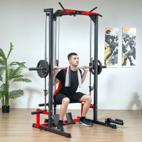 Smith Machine Power Rack with Pull Up Bar, Lat Pull Down System, Landmine, Squat Rack, Barbell Bar, for Home Gym