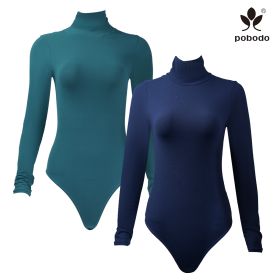 Round Neck Long Sleeved Brushed Warm Jumpsuit (Option: Tibetan blue x green-Xl)