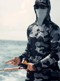 Fishing Hoodie Face Mask Neck Cover Sailing Shirt Summer Men Long Sleeve Sun Protection Hunting Jersey Camisa De Pesca Performance Fish Gear Beac (Option: M)