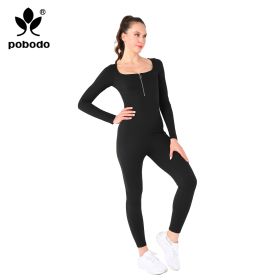Square Collar Chest Short Zipper Jumpsuit (Option: Black-S)