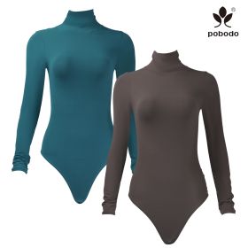 Round Neck Long Sleeved Brushed Warm Jumpsuit (Option: Green x coffee color-M)