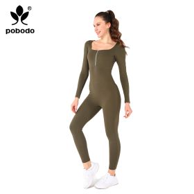Square Collar Chest Short Zipper Jumpsuit (Option: Green-S)