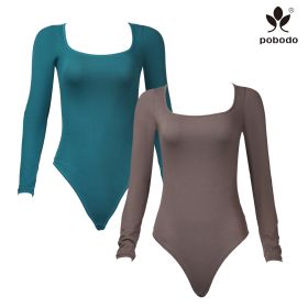 Square Collar Long Sleeved Frosted Warm Jumpsuit (Option: Green x coffee color-Xl)