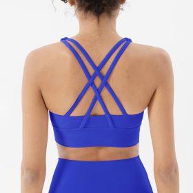 Nylon Top Women Bra Sexy Top Woman Breathable Underwear Women Fitness Yoga Sports Bra For Women Gym 22 Colors (Color: Electric Blue, size: XL)
