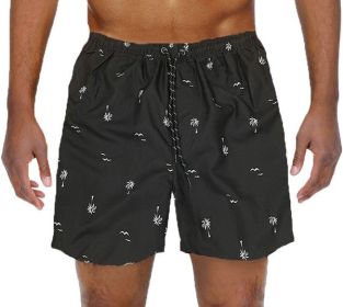 Palm Tree Print Swim Trunks Board Shorts (Color: Black, size: XL)