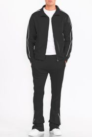 Mens Side Pipe Track Jacket (Color: Black, size: L)