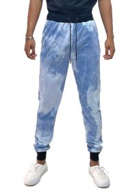 COTTON TYE DYE SWEAT PANTS (Color: WHITE BLUE, size: L)