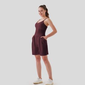 One Piece Short Style' Waist Pleats (Option: Wine red-M)